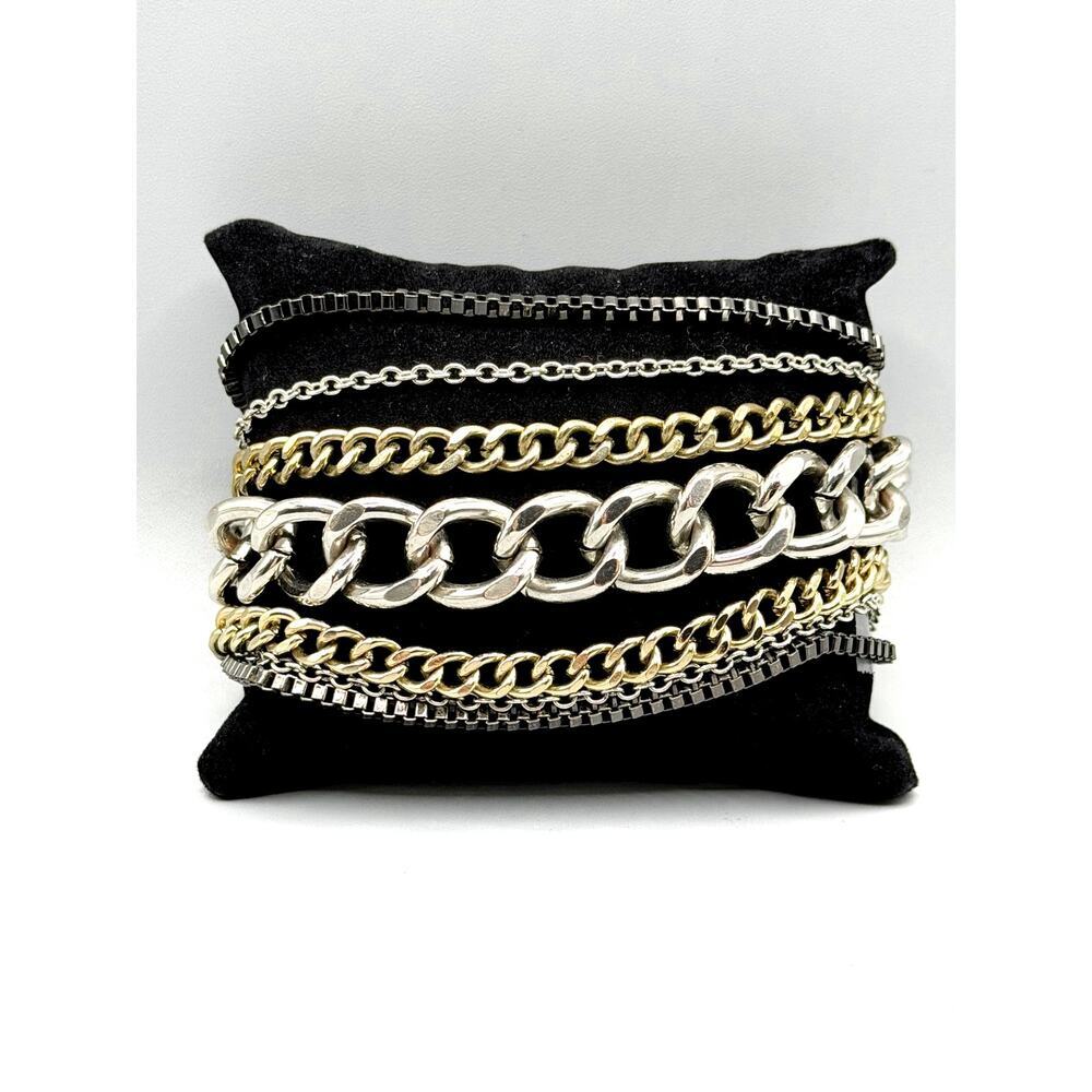 Vintage Mixed Metal Multi Strand Chain Cuff Bracelet ✨